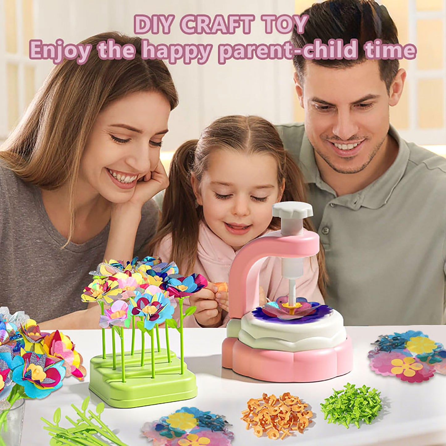 Dikopubby DIY Flower Craft Kit for Kids, Fabric Flower Bouquet Making Kit Arts & Crafts Toys for Girls Ages 3 4 5 6, Creative Birthday Gifts Flower Market Pretend Play Toy