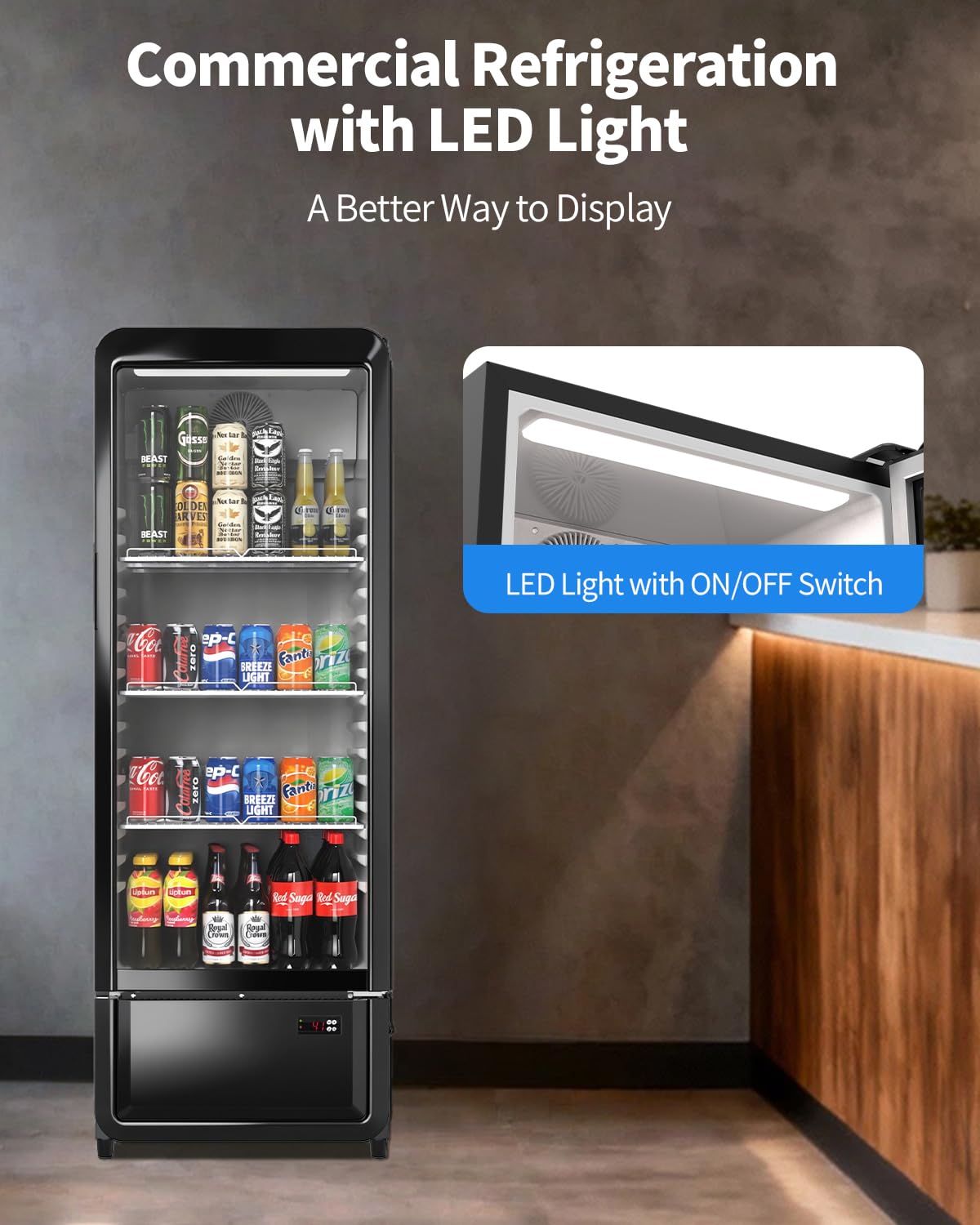 8.37 Cu. Ft Commercial Beverage Refrigerators, Drink Fridge with Glass Door & LED, 3 Adjustable Shelves Holds 228 Cans, Outdoor Display Fridge for Bar, ETL, DOE, and NSF certified