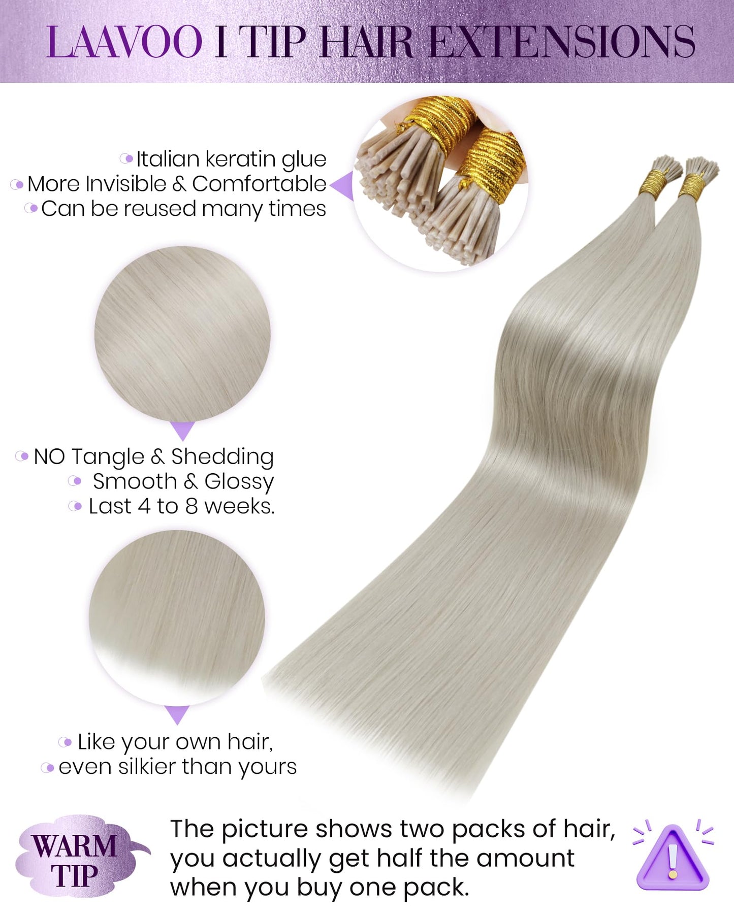 LaaVoo I Tip Hair Extensions Human Hair Platinum Blonde Itip Human Hair Extensions Blonde Cold Fusion Itips Hair Extensions Huma