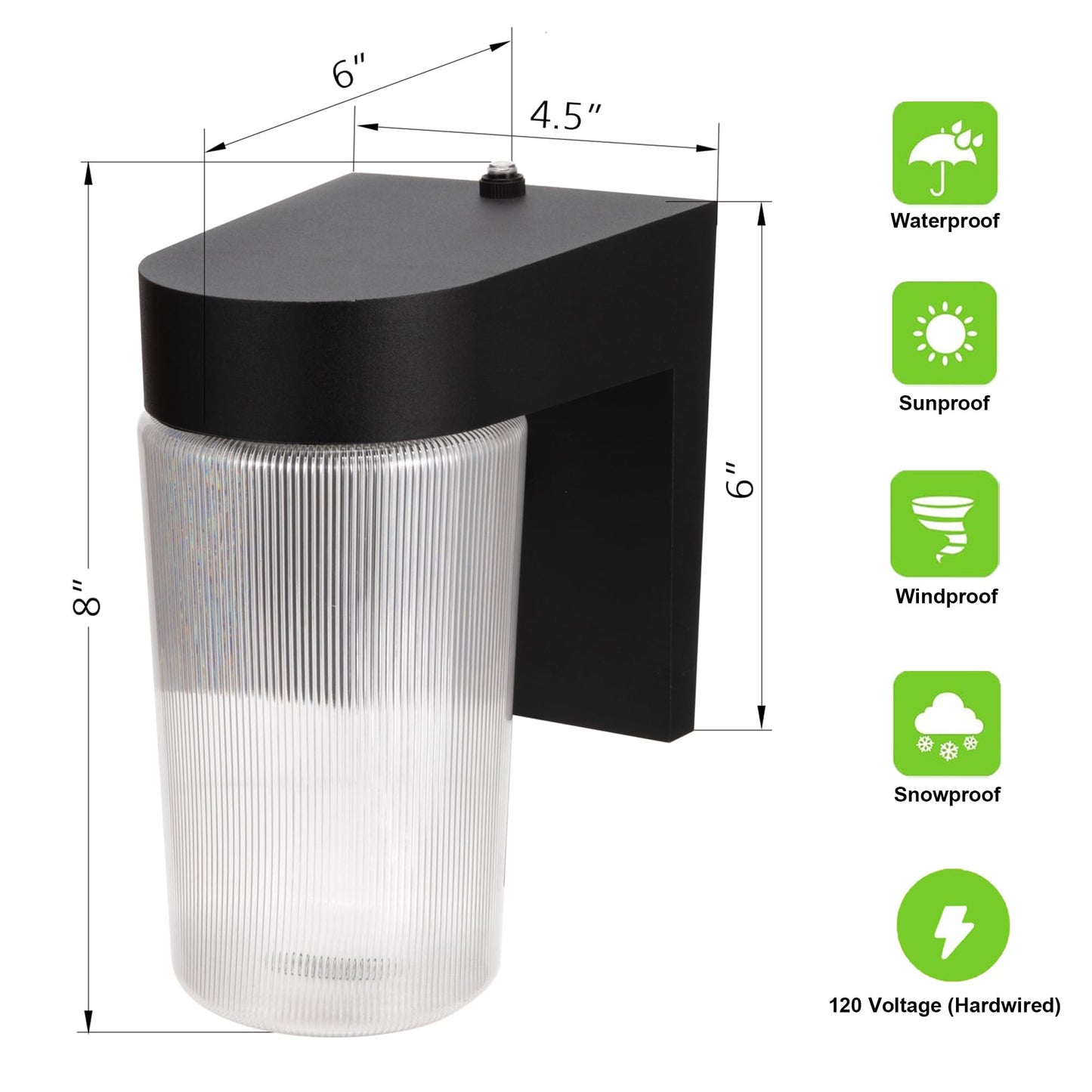 LIT-PaTH Dusk to Dawn Outdoor Wall Lantern, LED Jelly Jar Light, 11W 800 Lumens, 5000K Daylight White, Aluminum Housing Plus Clear Shade, Matte Black Finish, 1-Pack