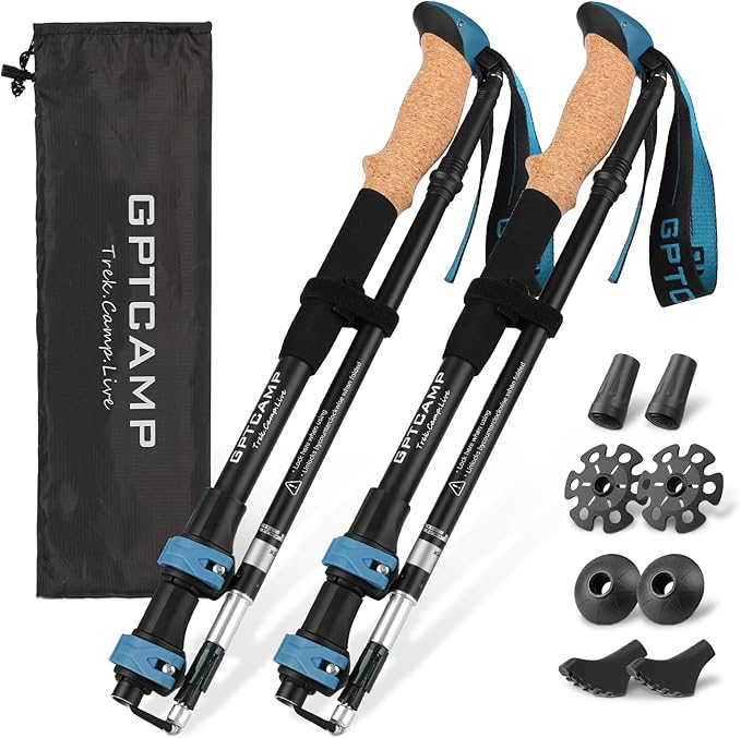 GPTCAMP Walking Sticks,Trekking Poles Collapsible Hiking Poles,Lightweight Folding Travel Walking Pole for Men Women,2pc A...