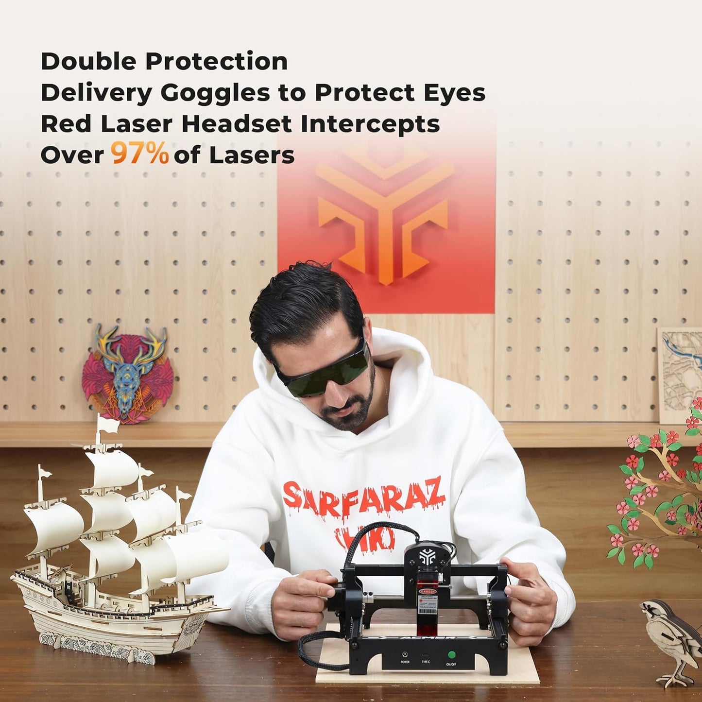 Laser Engraver Machine, 3500mW High Precision Laser Cutter and Engraving Machine, 130x130mm Working Area for Wood and Metal, DIY Laser Engraver