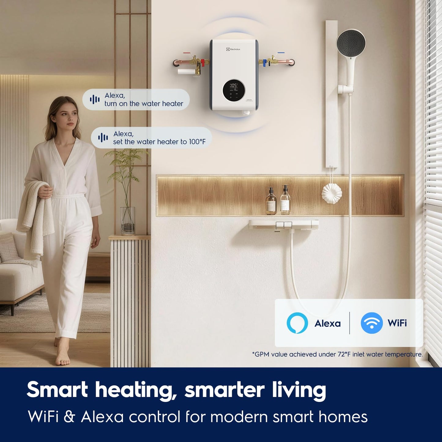 Electrolux 14kW Tankless Water Heater Electric 240V - Smart WiFi & Alexa, On Demand Hot Water Heater Electric, Max 3.4 GPM, With Scale Inhibitor, Space-Saving Instant Hot Water Heater for Shower