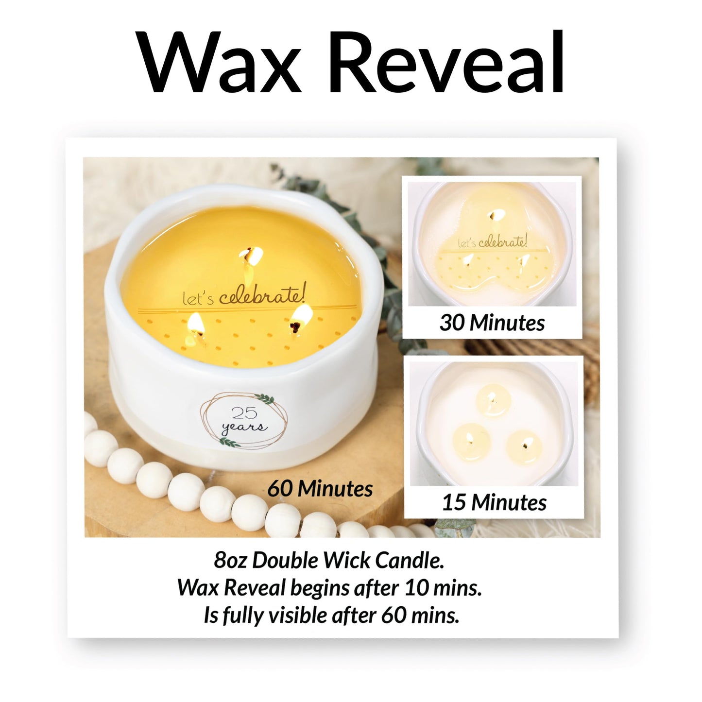 Pavilion - 25 Years - 8 oz Triple Wick Wax Reveal Hidden Message Let's Celebrate Unique Wedding Anniversary Wife Husband Happy Couple Celebratory Present Gift