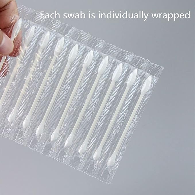 Cotton Swabs, Q Tips, 100 Count Natural Cotton Buds, Individually Wrapped Double Tipped Cotton Tips for Ear, Beauty Care, Cleaning (Round & Pointed Shape Cotton Heads)