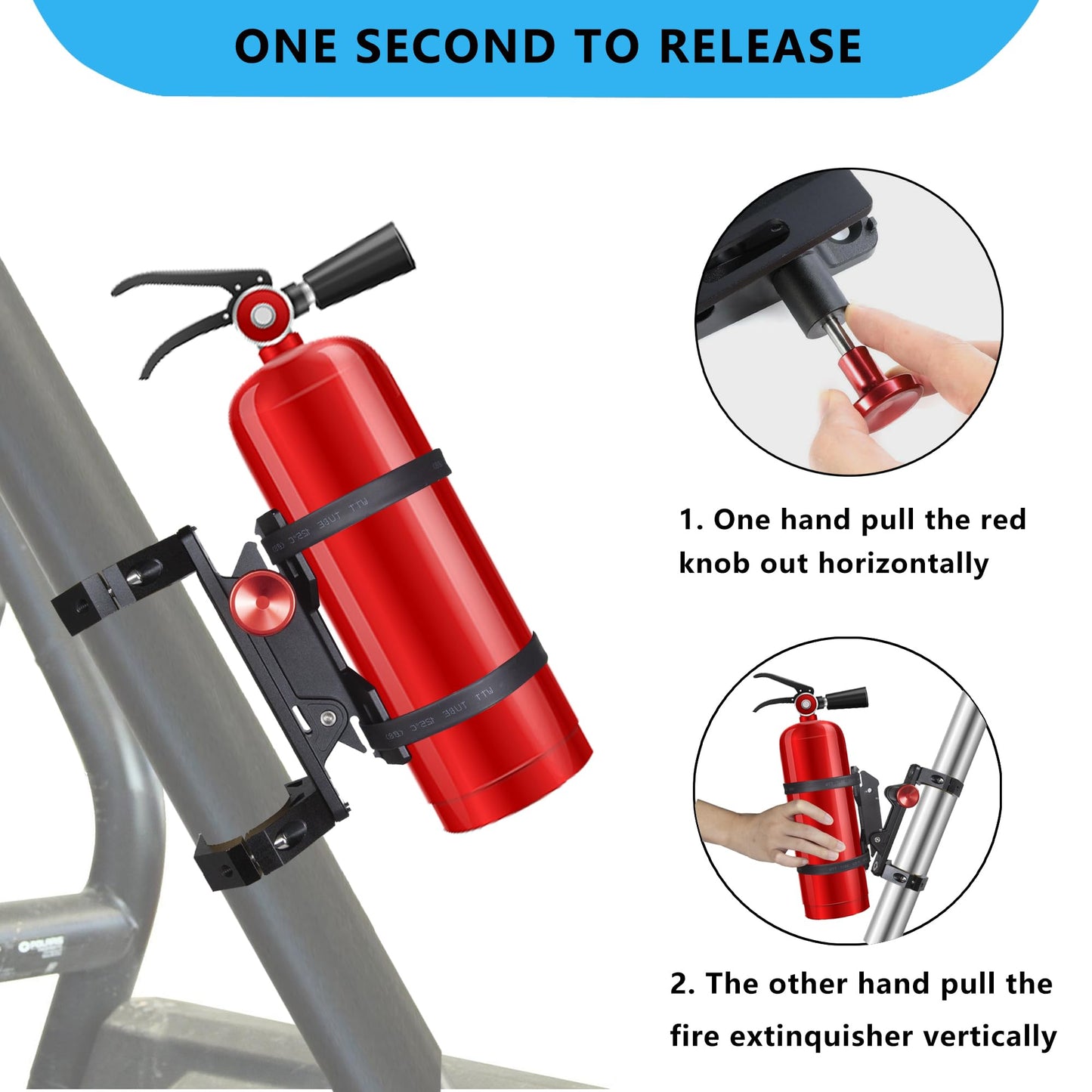 HOZHEM Fire Extinguisher Mount Bracket, Aluminum UTV Quick Release Fire Extinguisher Mount for 1.75''-2'' Roll Bar, Universal for UTV RZR Polaris Ranger Jeep Wrangler, with 4 Clamps