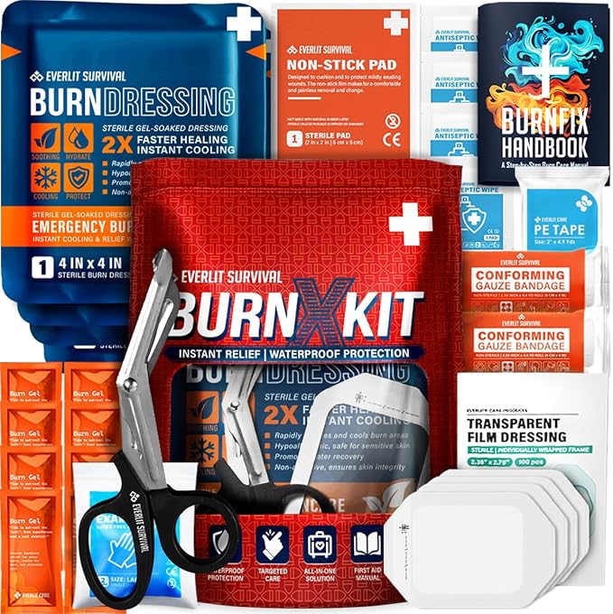 EVERLIT Burn Kit with Sterile Waterproof Wound Dressing | Hydrogel-Foam Burn Dressings, Burn Gel, Non-Stick Pads, Gauze & ...