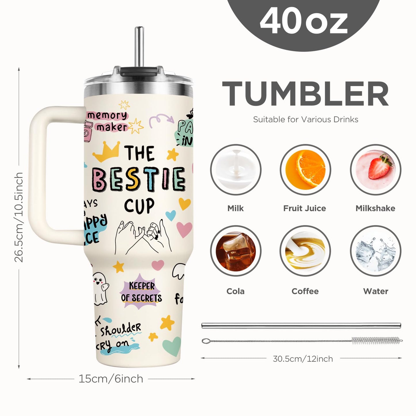 Shqiueos Best Friend Birthday Gifts for Women 40oz Tumbler with Handle and Lid Straw, Bestie Gifts for Her, Mothers Day Gift for Women Friendship, Soul Sisters Present Valentines Christmas Cup