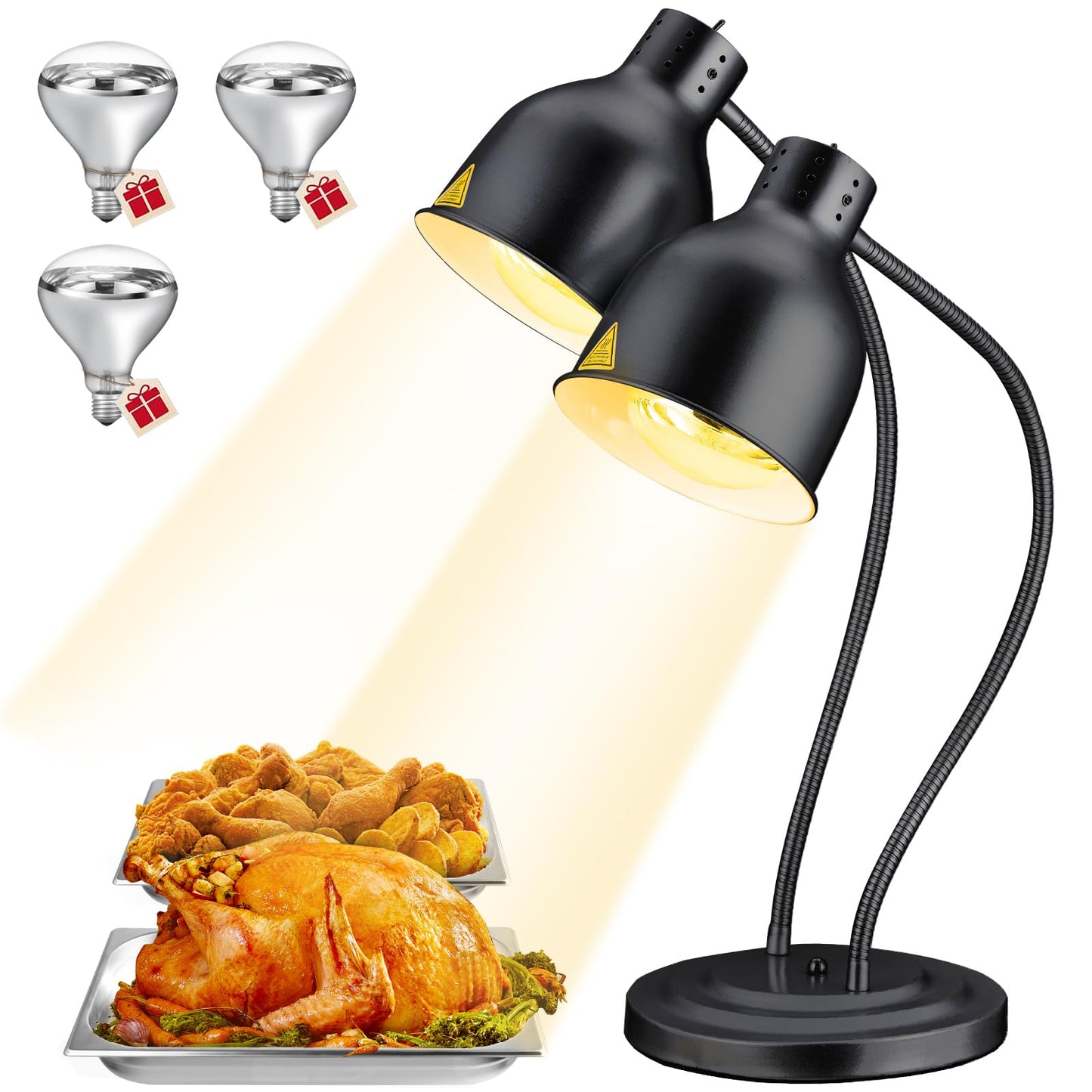 RVGMBO Food Heat Lamp - [3 Bulbs Included] [Rapid-Heating], 500W Commercial Food Warmer Light, Heat Lamp for Food, Catering Warming Lamp for Buffet Parties, Painted Black