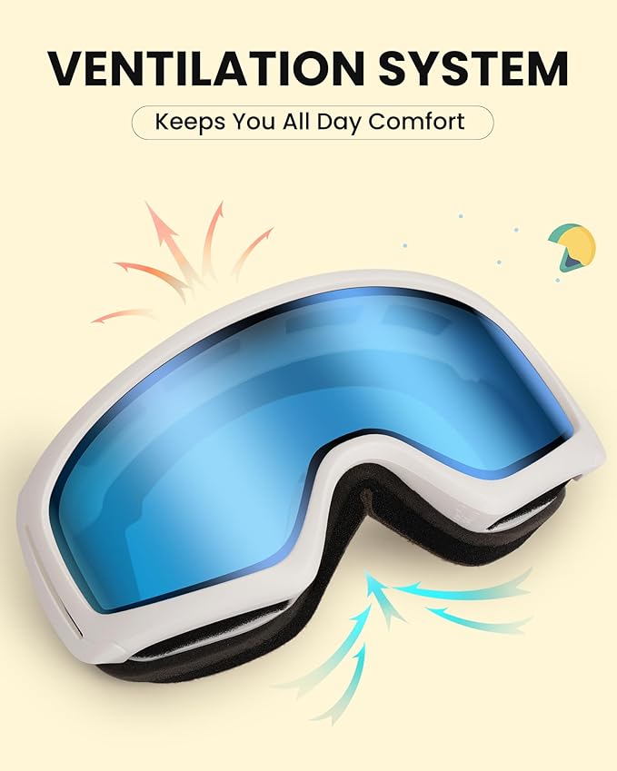 SNOWER Kids Ski Goggles, Anti-Fog Snow Goggles with OTG Design, 100% UV Protection, HD Lens for Kids Boys Girls