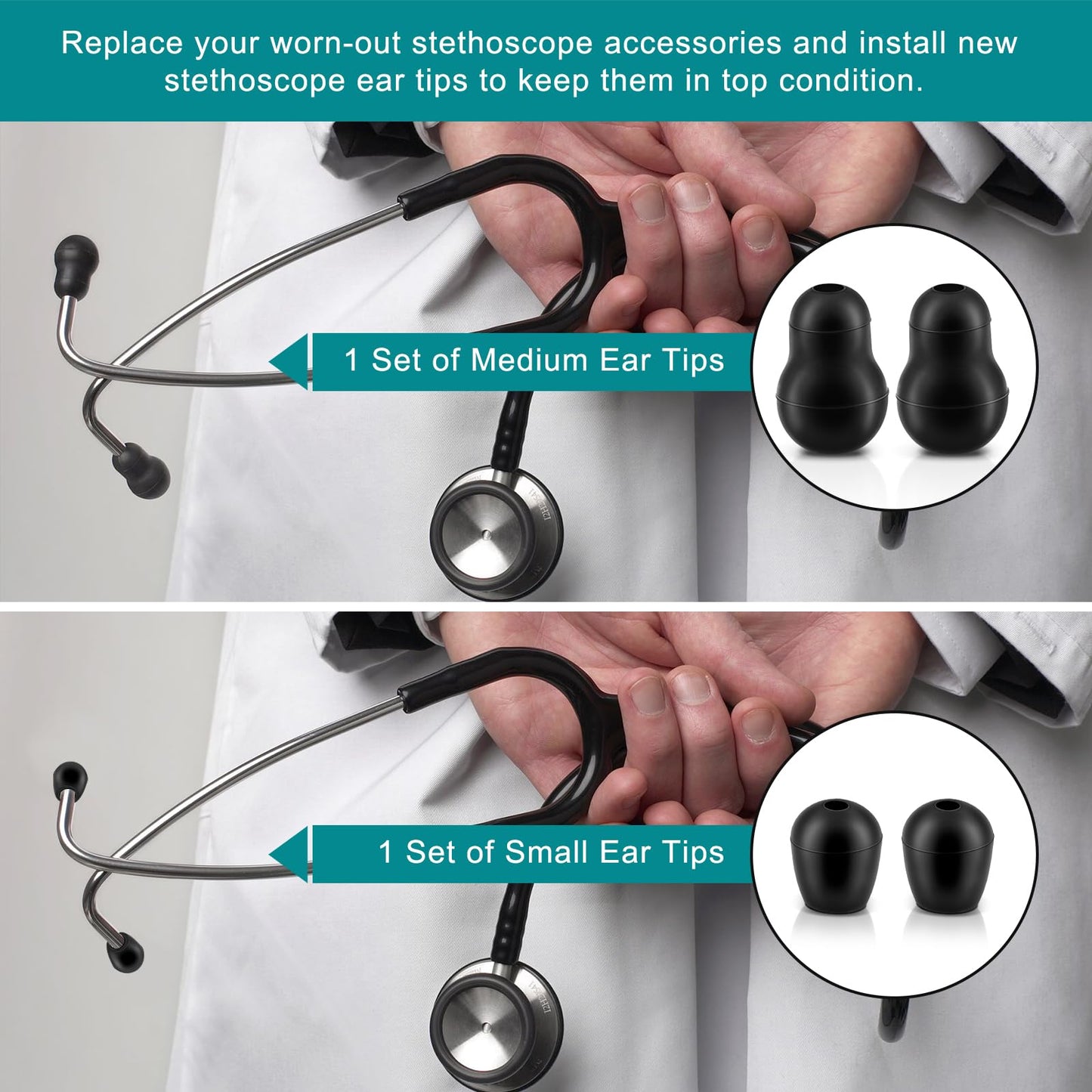 Stethoscope Ear Tips Replacement for Littmann Stethoscopes - Compatible with Littman Ear Tips Replacement, Stethoscope Ear Pieces, Littmann Stethoscope Parts & Cardiology IV Parts, Small/Medium, 4 Pcs