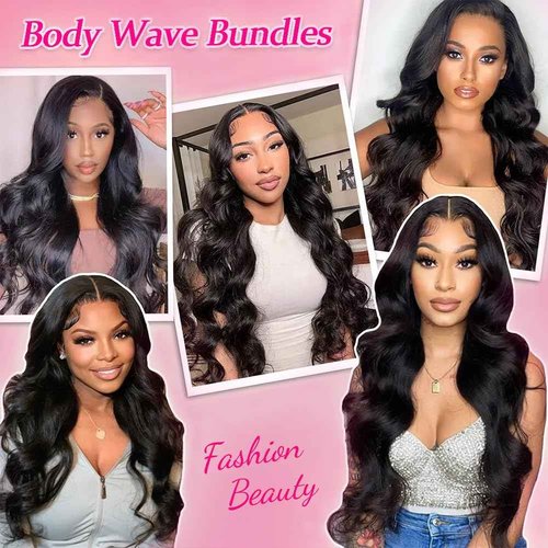 Body Wave Human Hair 3 Bundles (16 18 20) 100% Unprocessed Brazilian Virgin Human Hair Extensions Brazilian Body Wave Weave Bundles Soft and Silky Natural Black Wavy Hair Quick Weave Bundle for Women