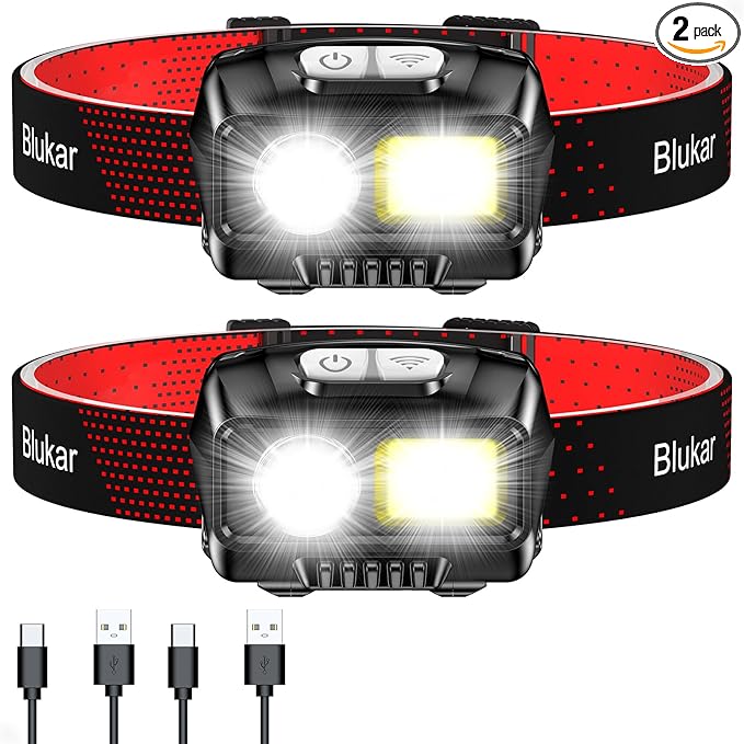 Blukar LED Headlamp Rechargeable,2000L High Lumen Super Bright Dimmable Headlight Flashlight with Motion Sensor- 8 Modes,S...