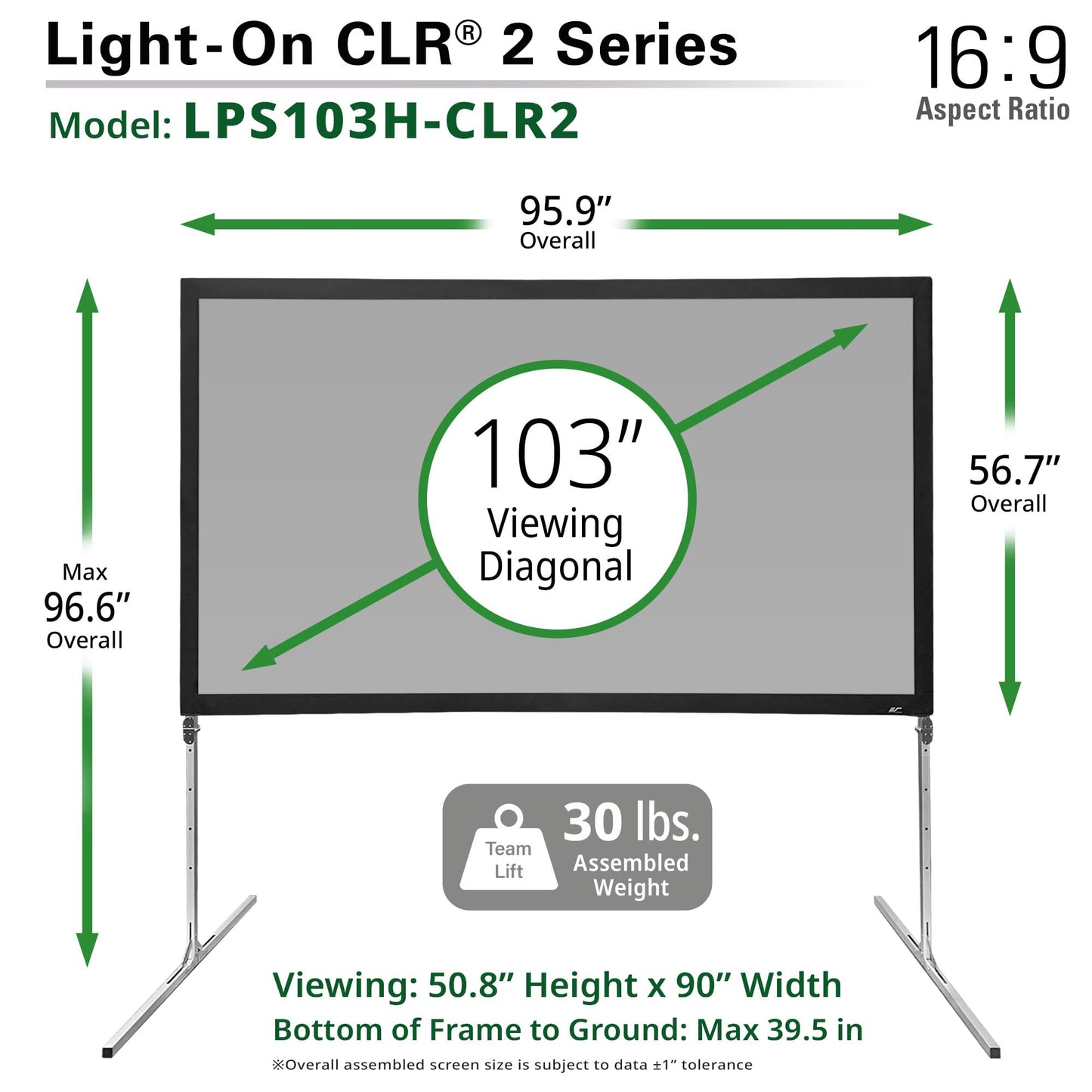 Elite Screens 103-Inch Portable CLR and ALR Projector Screen with Stand, Indoor/Outdoor Use, Height Adjustable, Ambient Light Rejecting Screen for Short/Ultra Short Throw Projectors, LPS103H-CLR2-Z