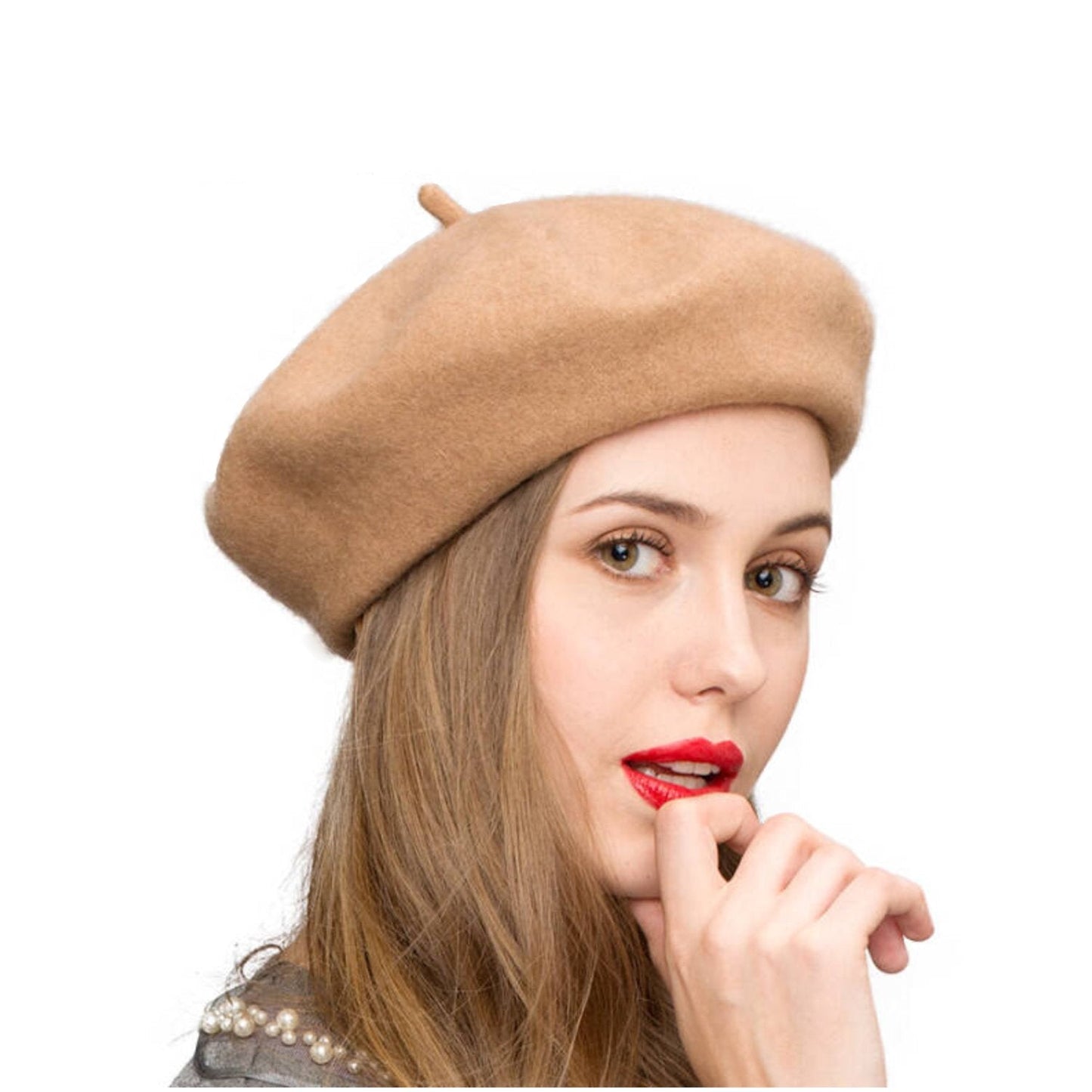 Gllutt Wool Beret Hat French Style Women Solid Color Thicken Warm Multiple Wear Ways 90% Wool (Camel)
