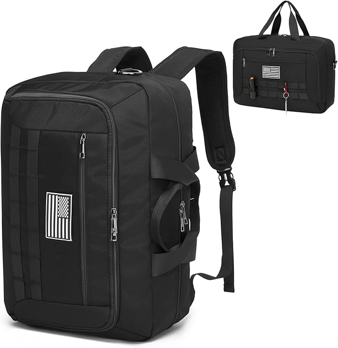 3 in 1 Tactical Backpack for Men, Water-Resistant 17.3 Inch Laptop Bag Convertible Carry-On Luggage with Hidden Straps - A...