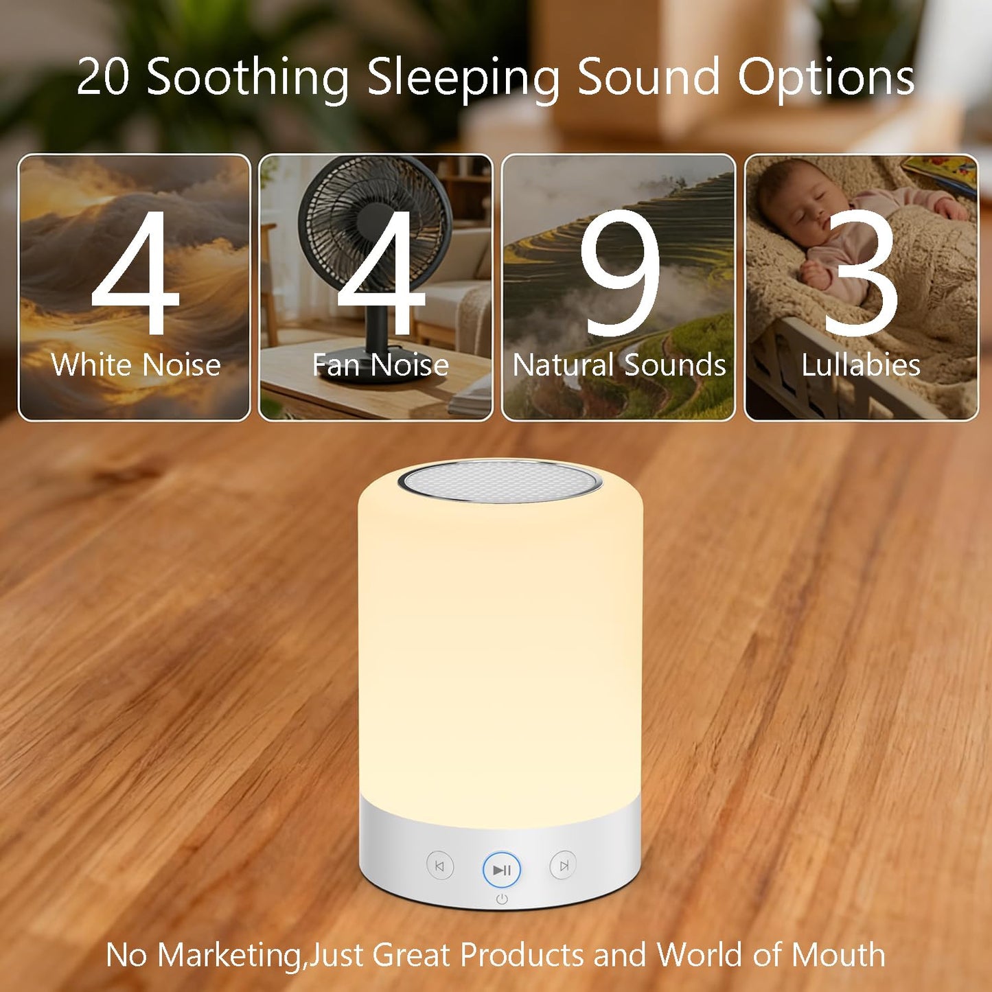 Kipcush White Noise Machine with Night Light – 20 Non-Looping Sleep Sounds, Rechargeable Battery, Touch Control, 6 Timers & Memory Function | Portable Sound Machine for Baby, Adults, Nursery, Travel