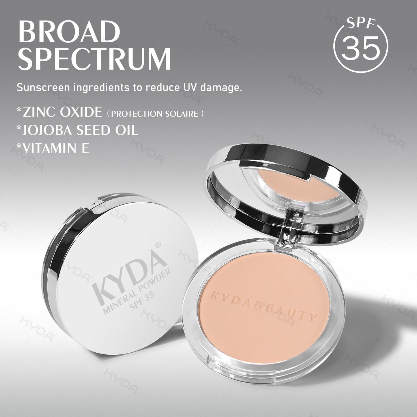 KYDA Mineral Powder, SPF 35, 4-in-1 Mineral Pressed Powder Foundation with Concealer and Setting, Matte Weightless Pressed Found