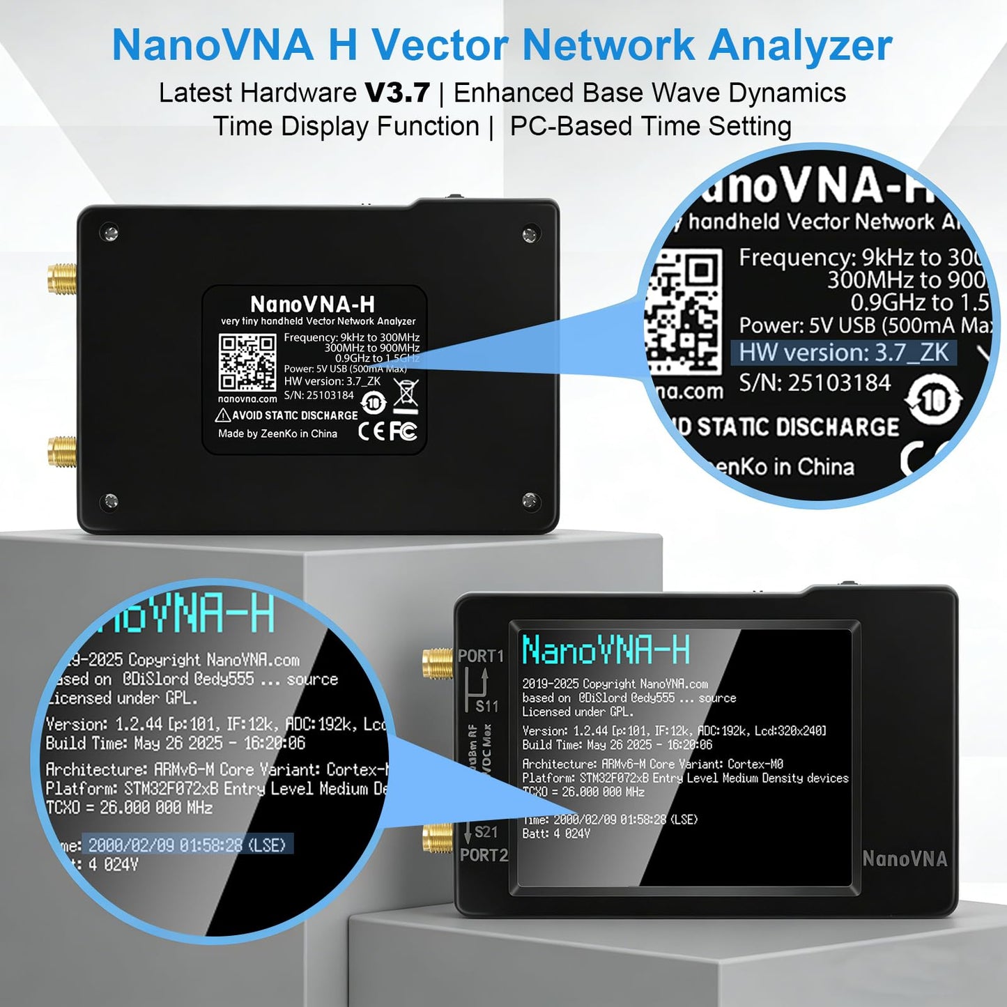 [Upgraded] AURSINC NanoVNA-H Vector Network Analyzer 9KHz -1.5GHz Latest HW V3.7 HF VHF UHF Antenna Analyzer, Measuring S Parameters, SWR, Phase, Delay, Smith Chart
