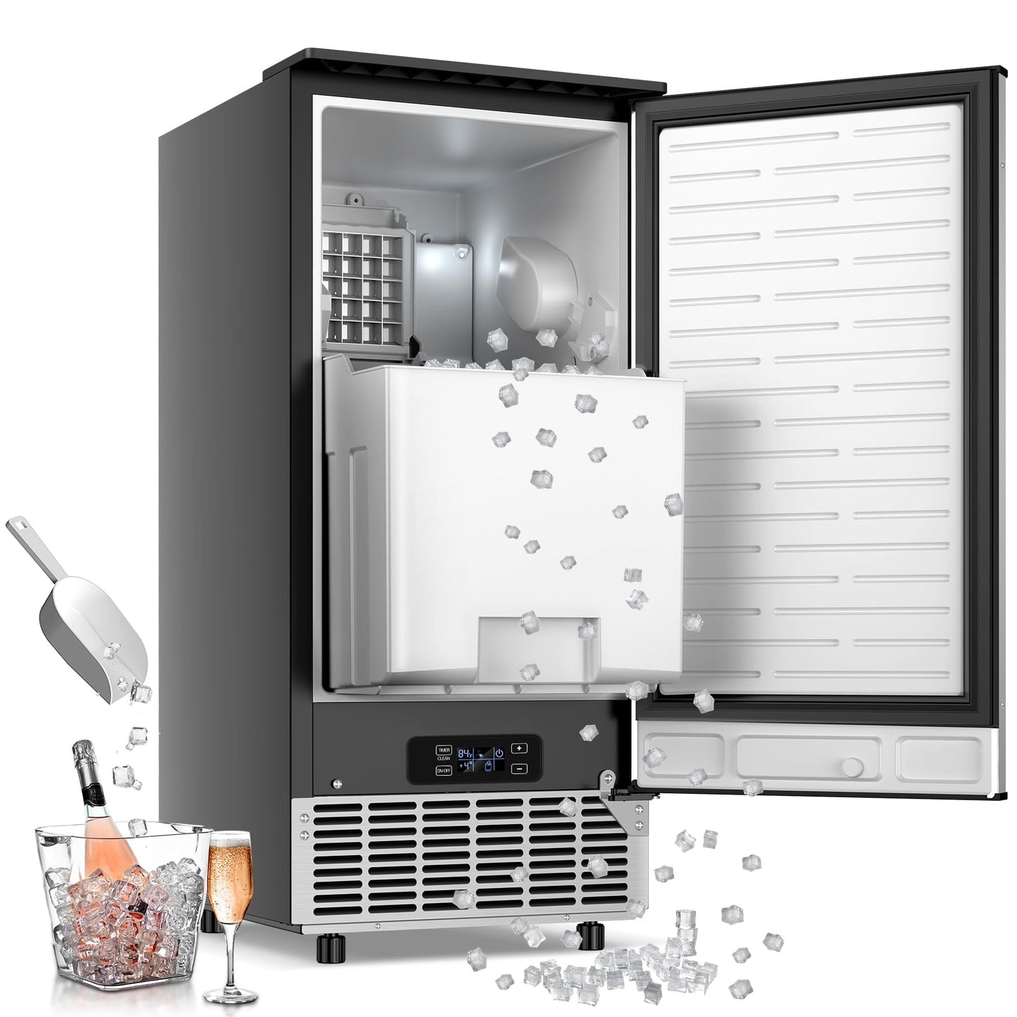RAPSUAR Under Counter Ice Maker, 95Lbs/Day with 35lbs Storage Bin, 40Pcs Cubes in 10Mins, Reversible Door, Built in Ice Machine for Home Office Commercial
