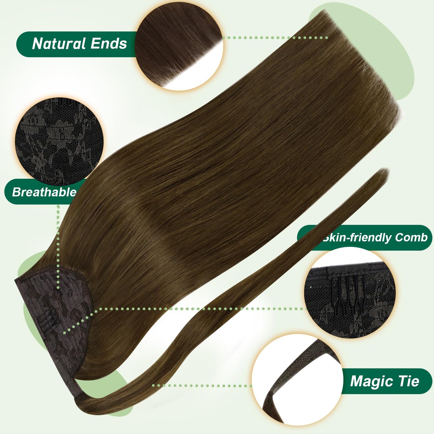 Easyouth Ponytail Extension Brown Human Hair Ponytail Extensions Wrap Around Ponytail Human Hair Pony Tails Hair Extensions Clip