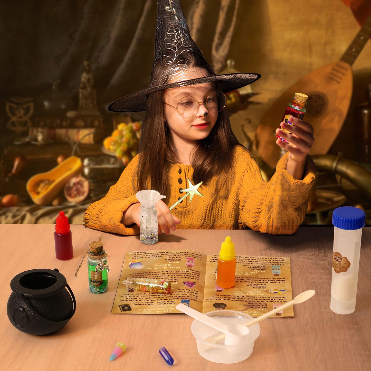 B Bascolor Potion Kits for Kids Girls Toys, 20 Magic Themed Witch Mix Potion Bottles/Cauldron/Magic Carry Case, Kids Potion Making Kit, Halloween Christmas Birthday gifts for girls kid age 6 7 8-10-12