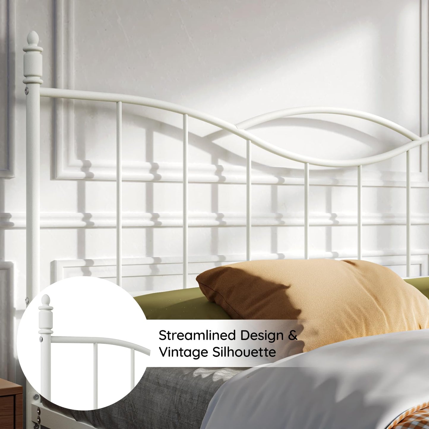 Florise King Size Bed Frame with Headboard,Metal Platform Bed Frame Mattress Foundation with Footboard, Under Bed Storage, Strong Metal Slats Support, No Box Spring Needed, White
