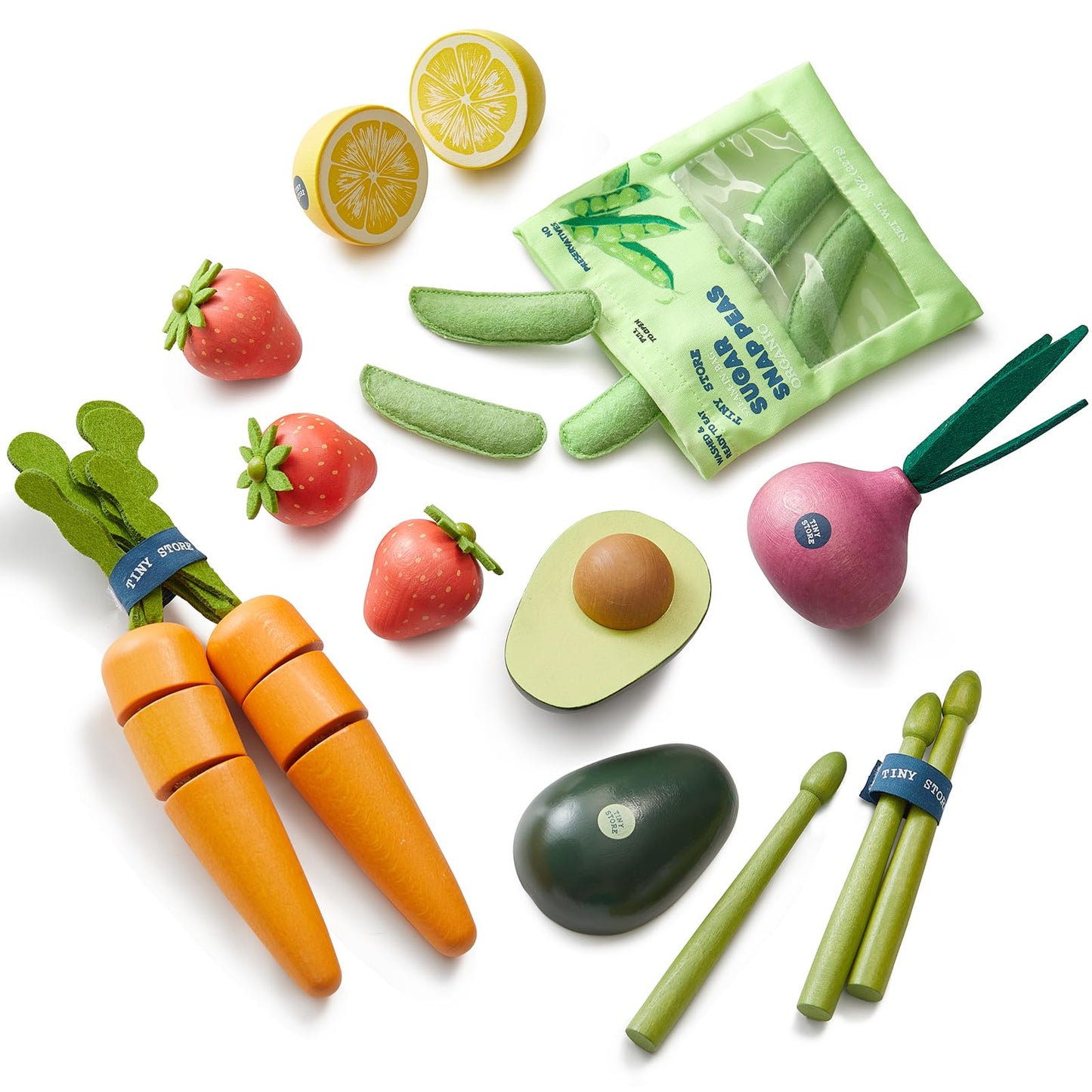 Tiny Land Organic Wooden Vegetable & Fruit Play Set – 7PCS Pretend Food for Kids, Montessori Kitchen Toy for Toddlers, Role Play Grocery Gift