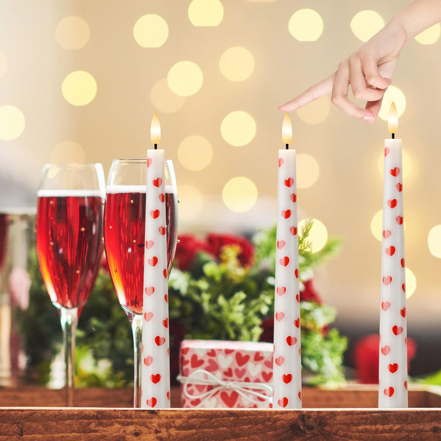 AFINETH Valentine Day Flameless Taper Candles with Heart, 9.6" Real Wax LED Candles with Remote, 3 Pack Flickering Battery Operated Candlesticks for Proposal Wedding Anniversary Romantic Night