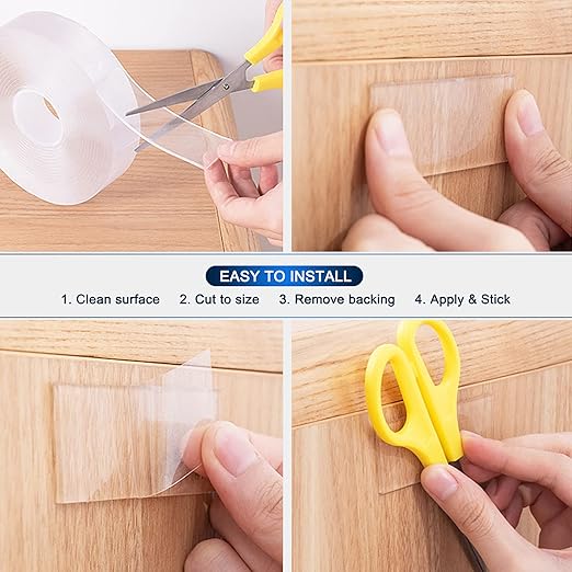 Double-Sided Tape Heavy Duty 16.5 FT x 1.18 in – Clear Removable Mounting Tape for Walls, Carpet, Rugs, Posters – Reusable, No-Residue, Indoor/Outdoor Nano Gel Grip (Pack of 2)