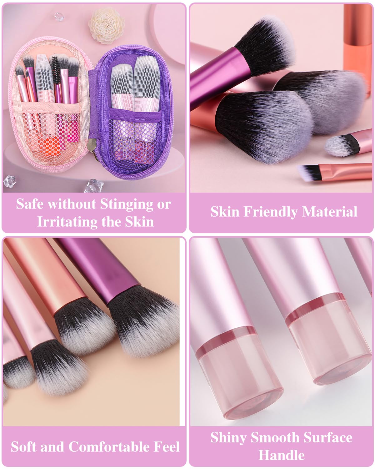PGRODE Mini Travel Makeup Brushes Set, 14 Pieces, Portable Full Complete Function Cosmetic Kit with Brush Pouch, On the Go Short