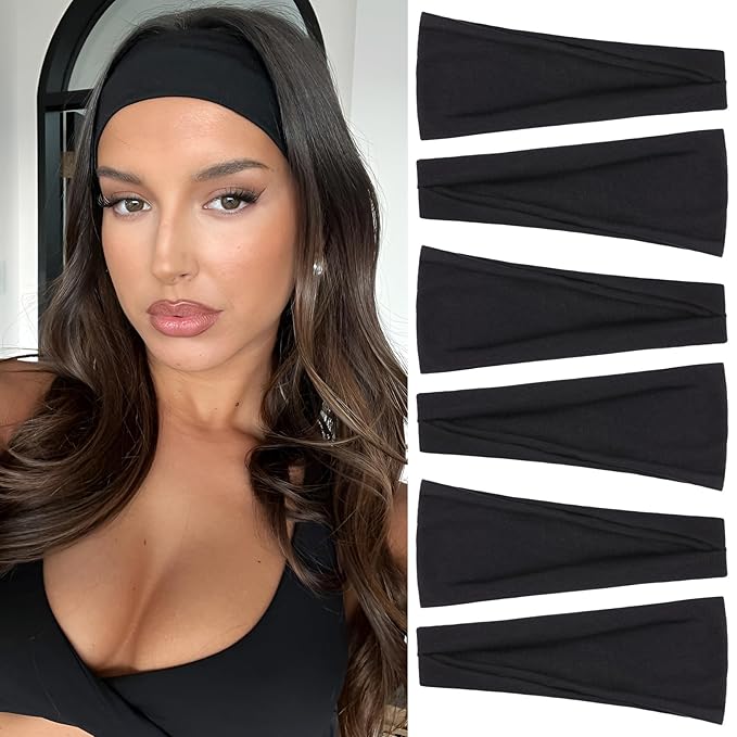 RuiYok Black Headbands for Women 6PCS,Non Slip Head Bands Hair Accessories for Securing Hair,Elastic Hairbands for Yoga Wo...