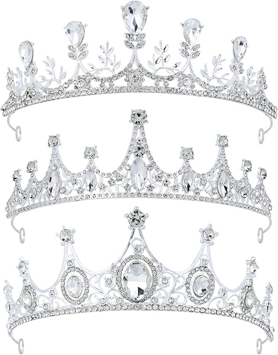 inSowni 3 Pieces Silver Metal Crystal Rhinestone Queen Princess Crowns Tiaras Headbands Birthday Party Prom Wedding Bridal...
