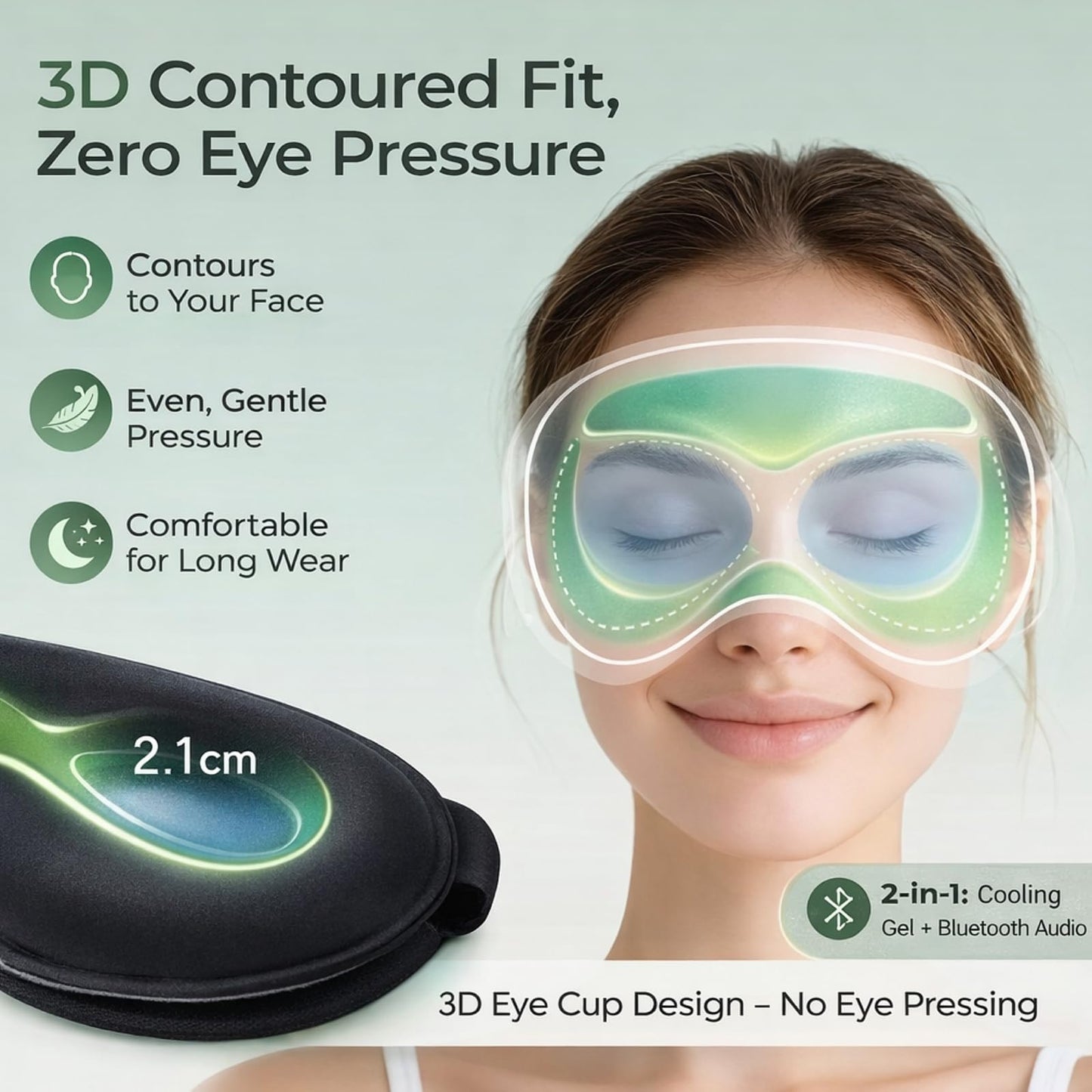 Smart Bluetooth Bamboo Cotton Sleep Mask Headphones, 3D Weighted Compress Cooling Gel Eye Mask 100% Blackout Sleep Mask Zero Eye Pressure|Warm&Cooling mask Hot Cold Therapy Sleep Headphones