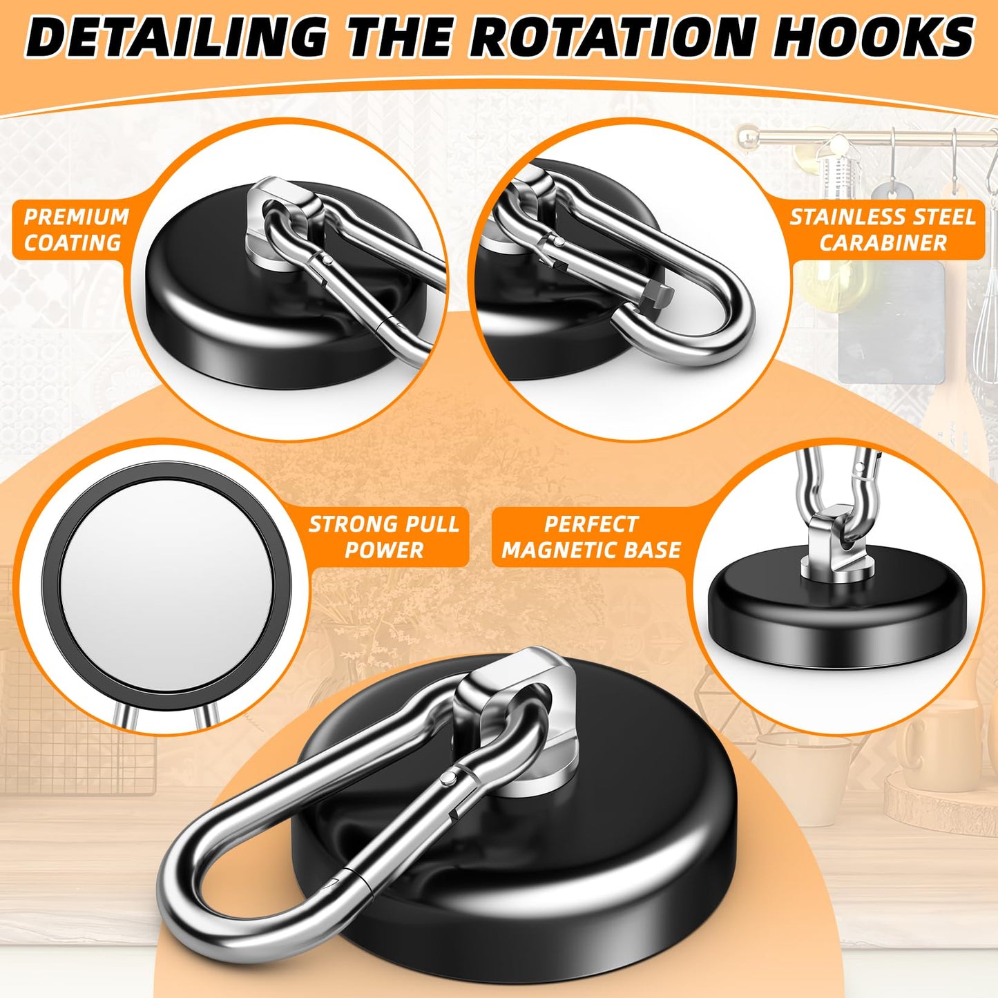 FINDMAG Magnetic Hooks 170LBS Heavy Duty Magnet with Carabiner Hook, Strong Magnetic Hooks for Hanging for Home, Cruise Ship, Office Locker, Workplace, Refrigerator or Travel (2 Pack)