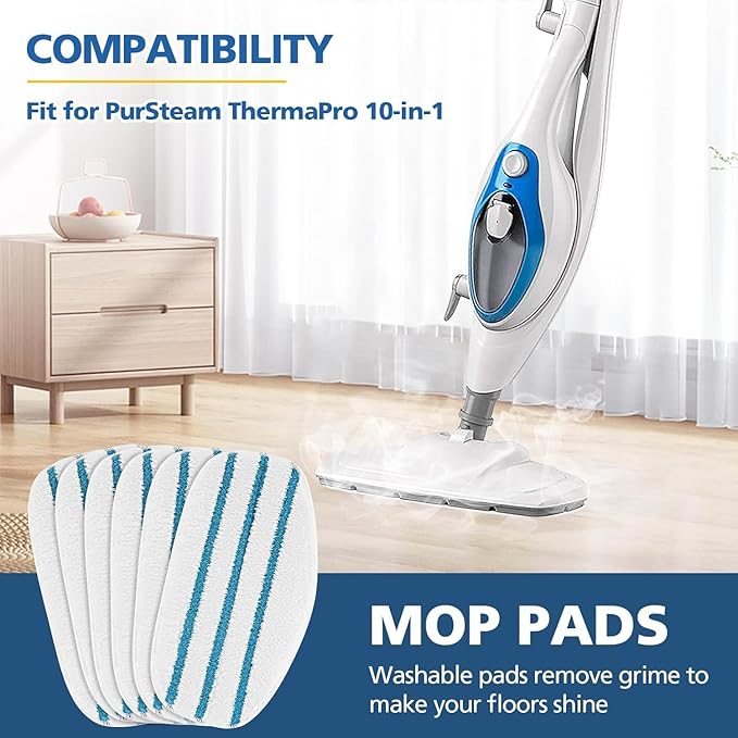 LINNIW 6 Pack Replacement Steam Mop Pads Compatible for PurSteam ThermaPro 10-in-1