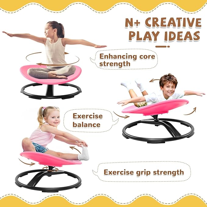 Zhenx Spinning Chair for Autistic Kids (Ages 3-18) - 220LBS Capacity Sensory Swivel Seat - Sensory Toy for Teens with ADHD/Autism - Sit and Spin Calming Gift to Improve Focus & Body Balance (Pink)