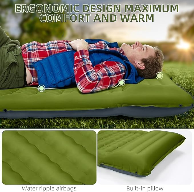Camping Sleeping Pad, Extra Thick 5 Inch Camping Mat with Pillow, Built-in Foot Pump Inflatable Sleeping Pads Compact for Camping Backpacking Hiking Traveling Tent as Camping Essentials（Yellow）