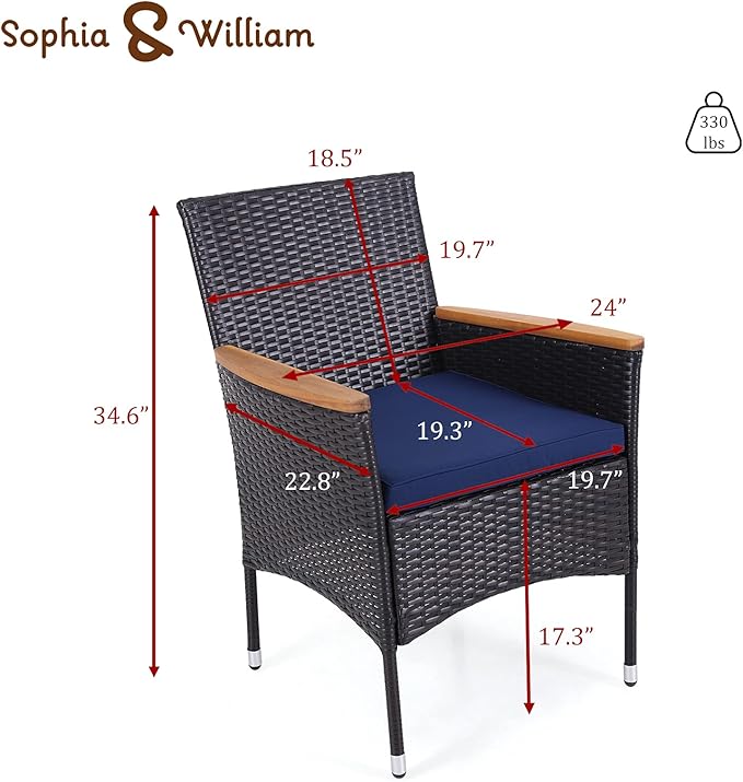 Sophia & William Rattan Patio Chairs Set of 6, 6 Pcs Wicker Outdoor Dining Chairs with Seat Cushions & Wood Armrest
