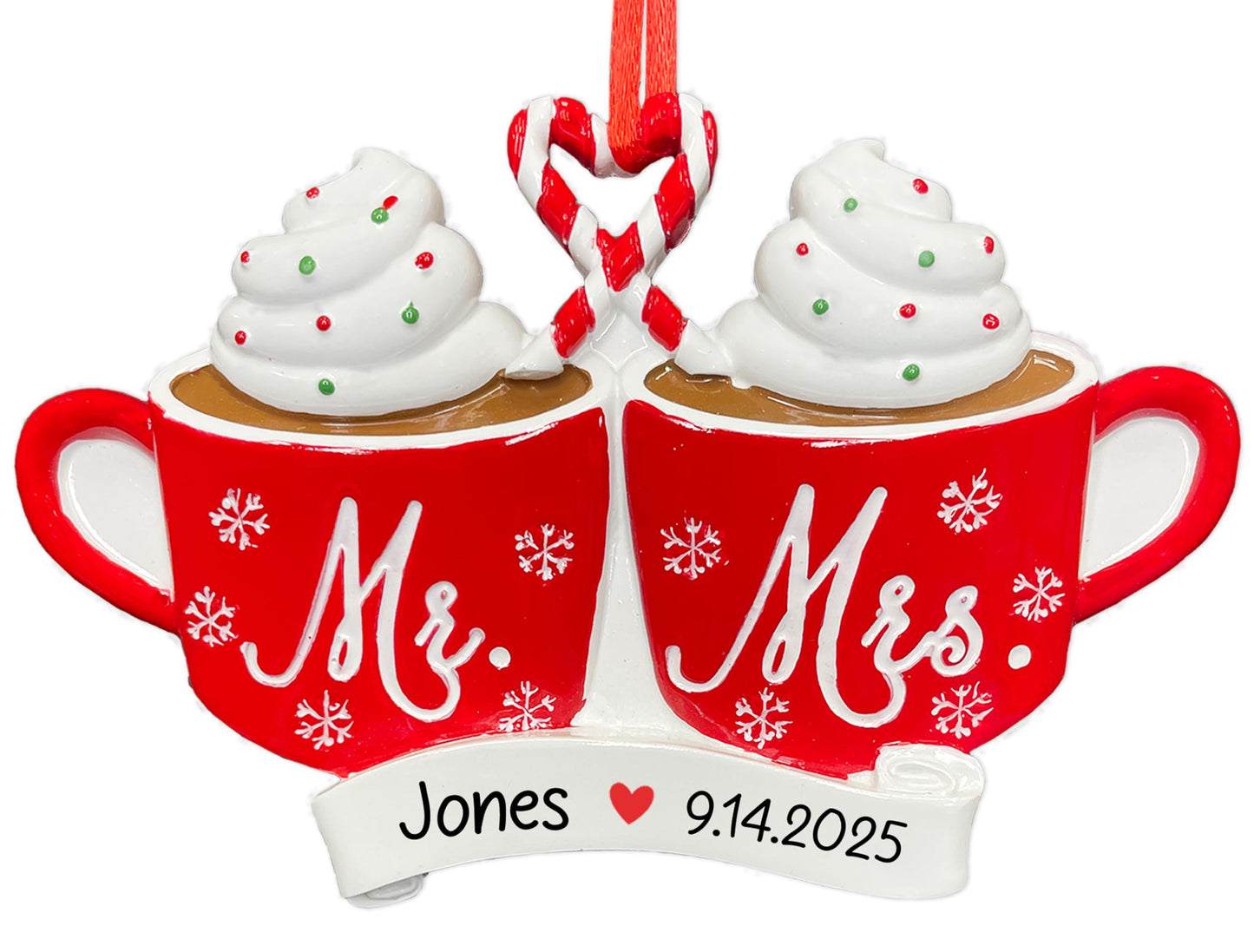 UniqXmas Personalized Our First Christmas as Mr and Mrs Ornament 2025 | Custom Hot Cocoa Mugs Wedding Xmas Tree Decor | Newlywed Couple Marriage 1st Year Married Keepsake Gift