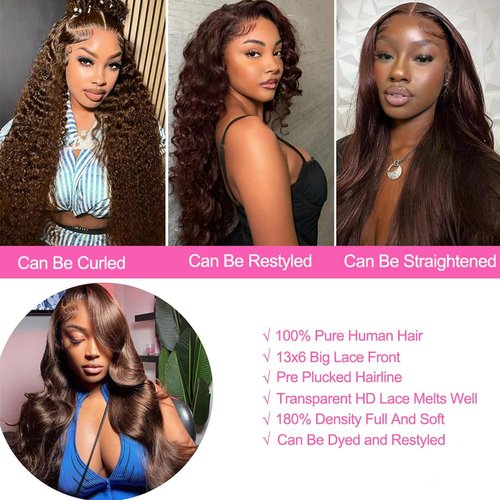 TESCOGOYS 14 Inch Chocolate Brown Lace Front Wig Human Hair 180 Density 13x6 Body Wave Lace Front Wigs Human Hair Pre Plucked Colored Frontal Wigs Human Hair Brown Wig Human Hair Wigs for Women