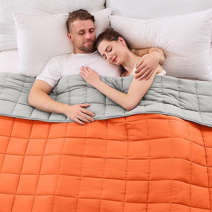yescool Weighted Blanket for Adults (30 lbs, 88” x 104”, Orange) Cooling Heavy Blanket for Sleeping Perfect for 290-310 lbs, King Size Breathable Blanket with Premium Glass Bead