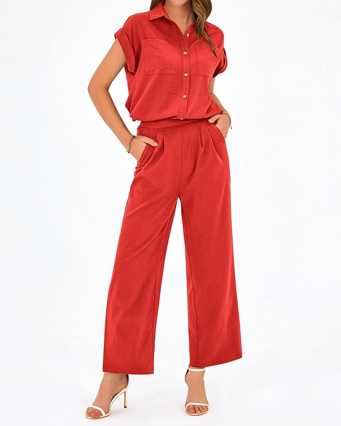 PRETTYGARDEN Womens 2 Piece sets Summer Cap Sleeve Tops Palazzo Pants Dressy Casual Vacation Travel Outfits Tracksuits