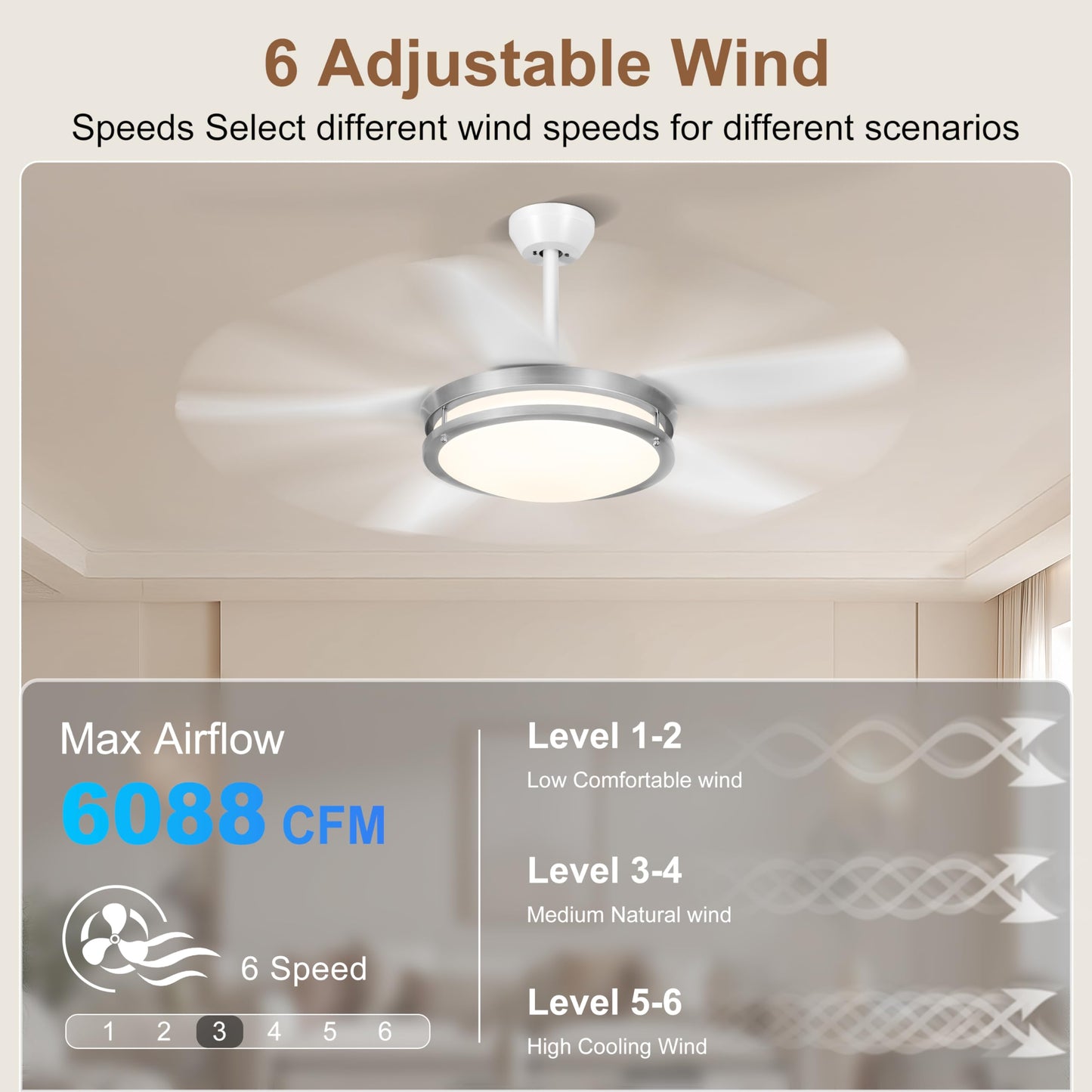 Ohniyou 48 Fandelier Ceiling Fan With Light - Modern Ceiling Light Fixture With Fan And Remote, 3 Colors Led Ceiling Fan For O