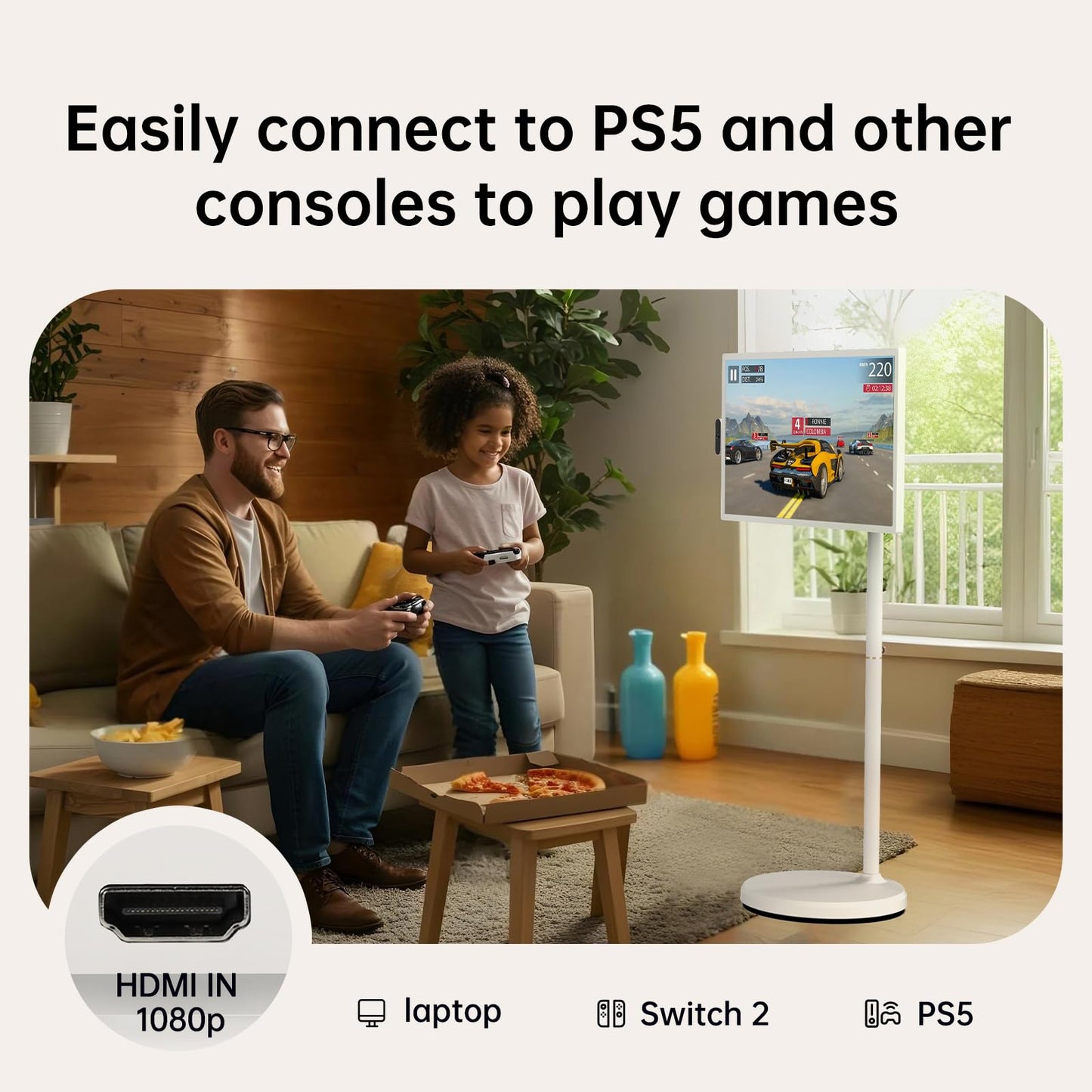 ApoloSign 32 inch FHD Smart Portable TV Gen2, 16G +128G Storage, Android OS, 15000mAh, Rolling TV on Wheels with Rotatable Touch Screen, Built-in Battery, Full Swivel Rotation, Voice Remote