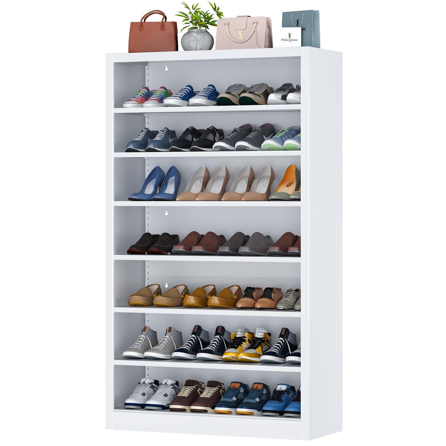 RpAosd 55" Steel Open Shelf Shoe Rack – Adjustable 7-Tier Shoe Organizer, Heavy-Duty Metal Shelf for Entryway, Closet, Garage (White, 7 Tier)