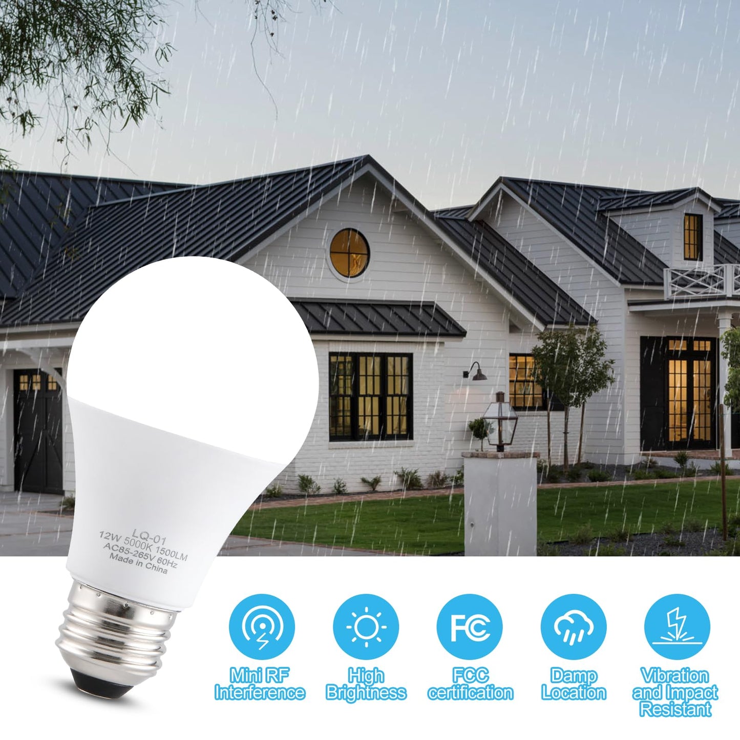 LQ BSDERA 2PK Garage Door Opener Light Bulbs, 5000K Daylight, 1500LM Ultra Bright, Minimize Interference, Compatible with Most Garage Door Openers, 12W, 120V, A19 Bulbs with E26 Base