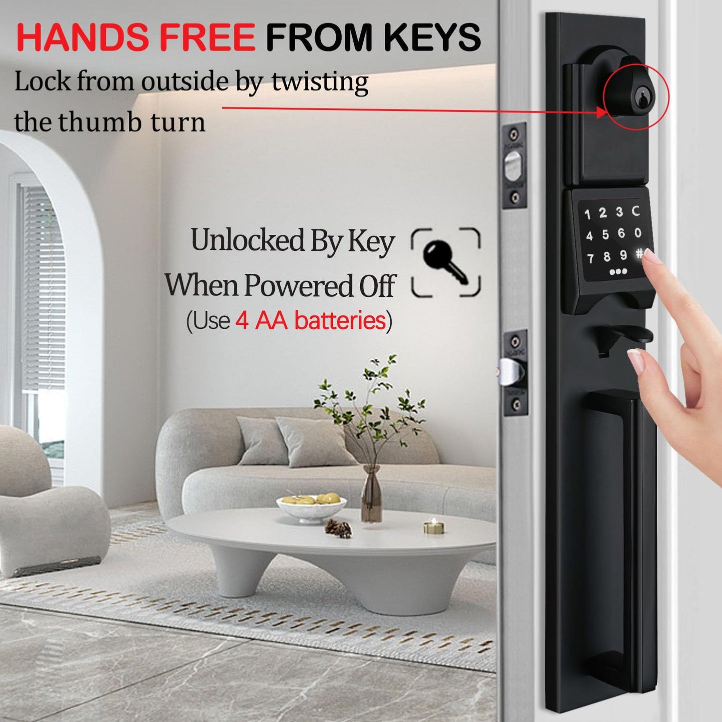 NEWBANG Right-Handed Matte Black Electronic Smart Handleset with Keypad Lock for Double Front Door（Keys Reserved）,MDHST2016DB-E-SET-RH