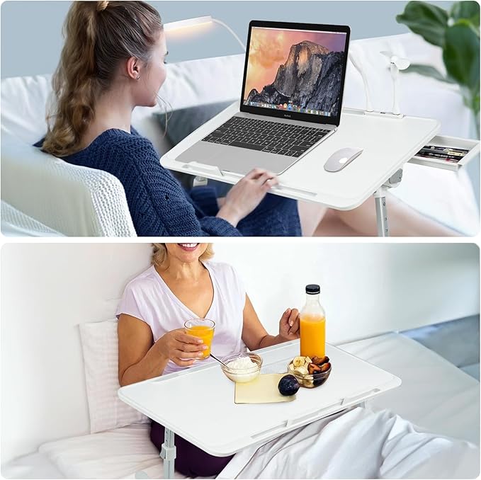 iXTRA Laptop Lap Desk with Cooling Fan - Adjustable with Light, USB, Storage Drawer - Folding Bed Desk,23.62"*15.74",Grey