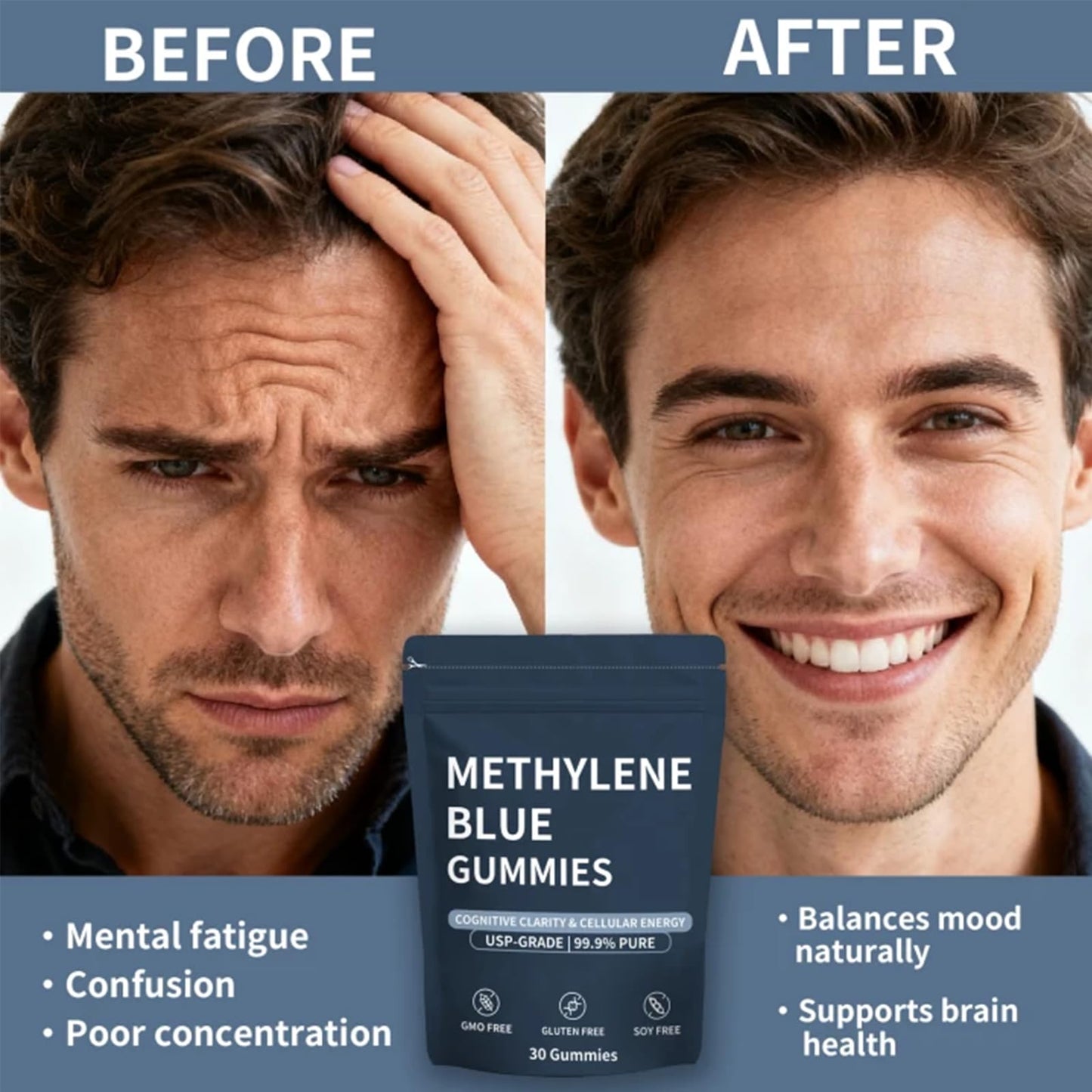 Truehealthic Methylene Blue Gummies, 5mg of Methylene Blue Per Gummy for Sustained Energy, Mental Clarity, Lifted Mood, 99.9% Pure, 30 Gummies (1Pc)